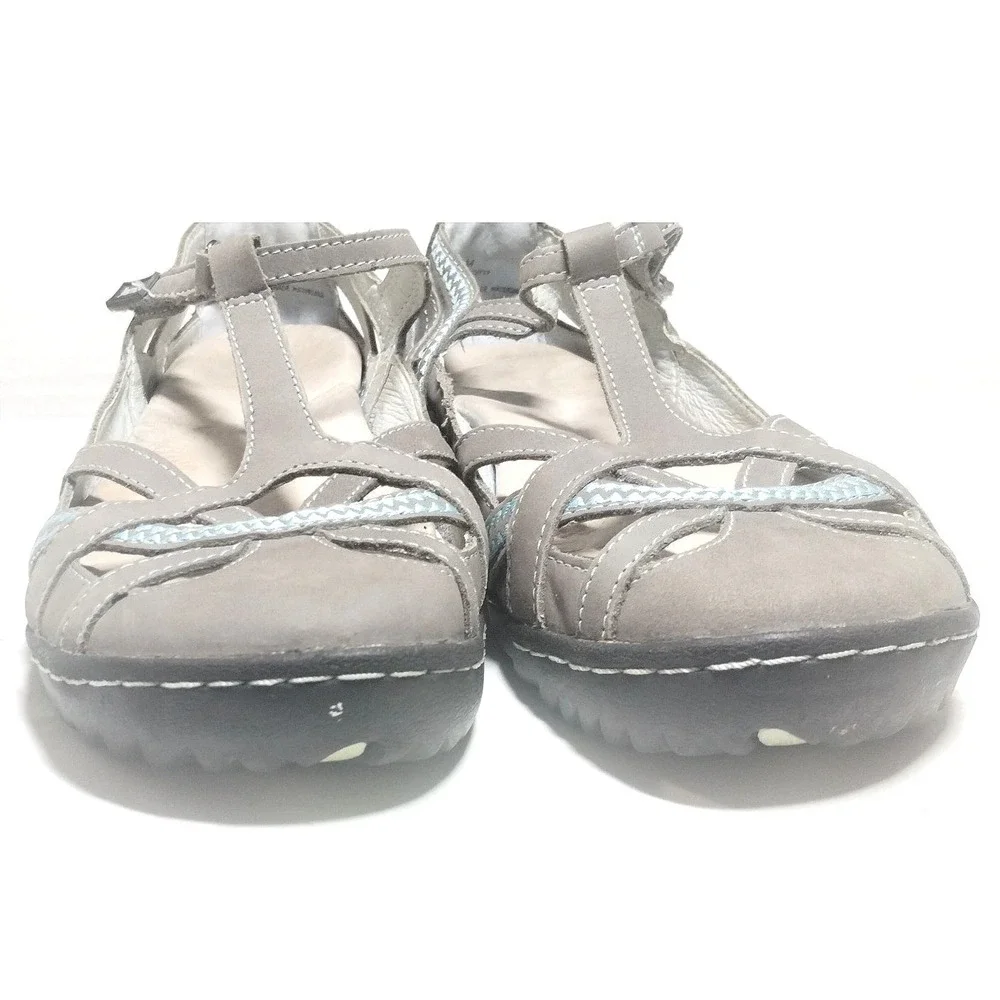 Jambu Charley Grey Blue Leather Mary Jane Flats Shoes WJ15CHY19 Womens 10M